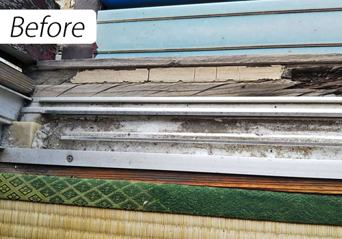 サッシ清掃 Before/After(砂埃・黒ずみ除去)